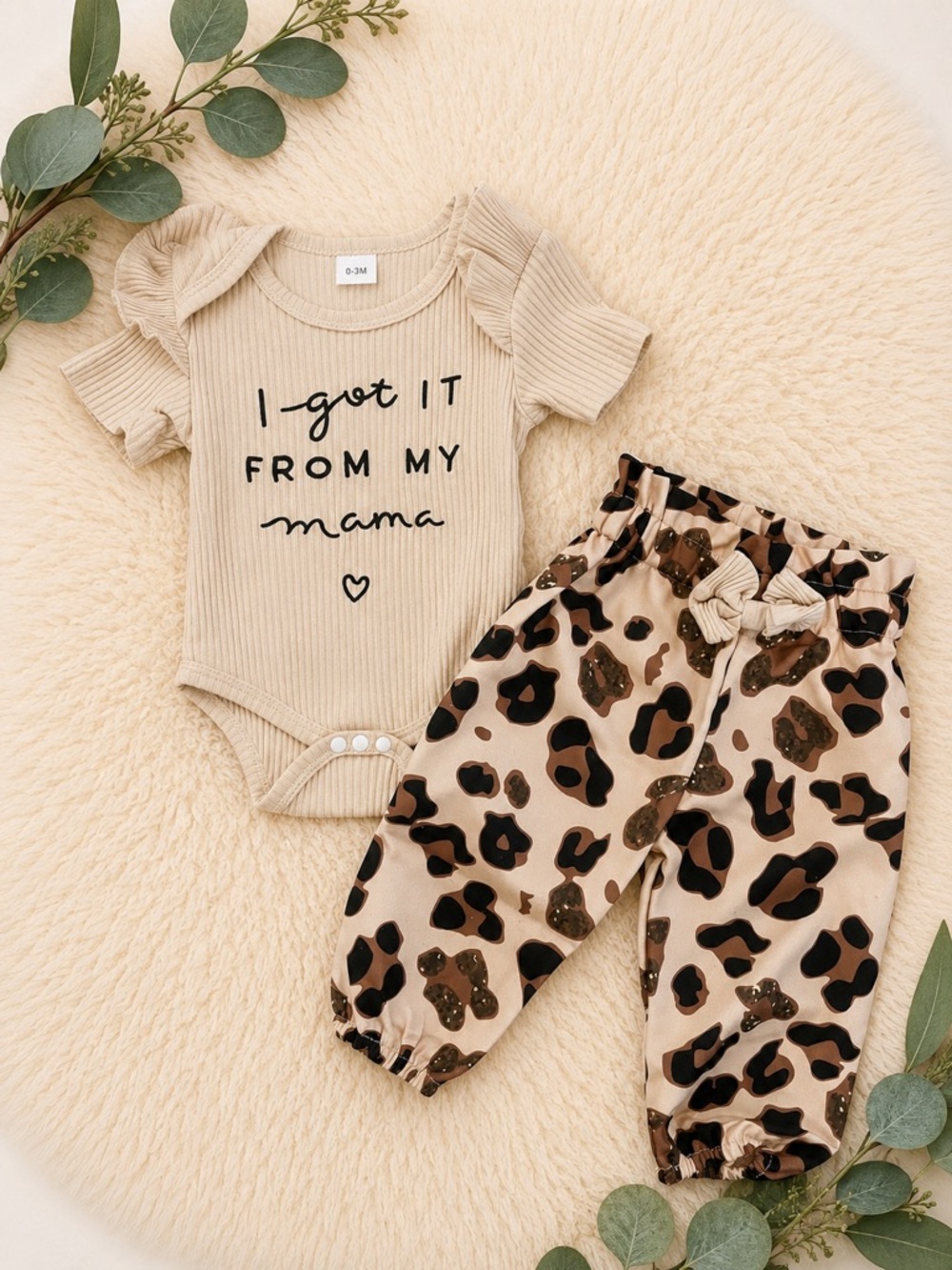 Baby Girl Outfit with Onesie and Leopard Pants
